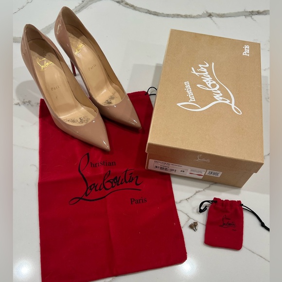 Christian Louboutin Decollete 554 100 Patent Leather Nude Pumps Size 39 EU - Picture 2 of 16